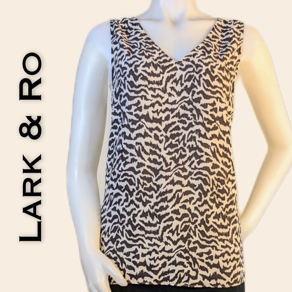 Lark & Ro Sleeveless Blouse Tank Shell 12 Black Beige Zebra Print Career Classic - Picture 2 of 10